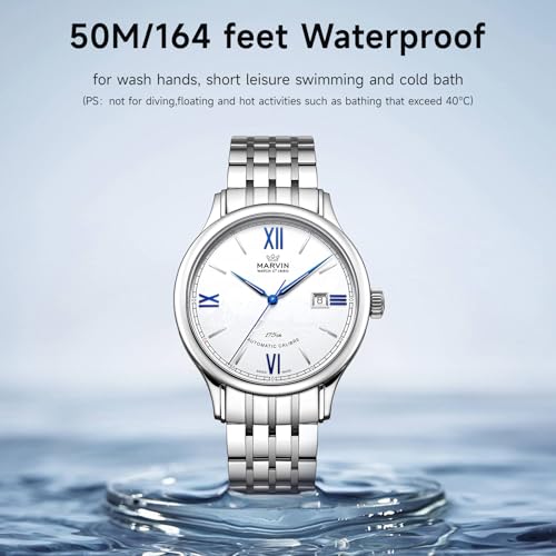 marvin Automatic Watch Swiss Movement Mechanical Luxury Watches for Men with Stainless Steel Strap,Sapphire Glass Dial,Luminous Drawing,Hands and Hour Markers,50m Waterproof4