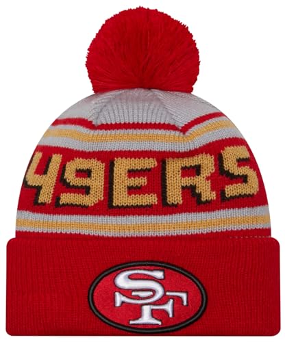 New Era Men's Gray/Scarlet San Francisco 49ers Declare Cuffed Cheer Knit Hat with Pom - NFL Cuff Cap