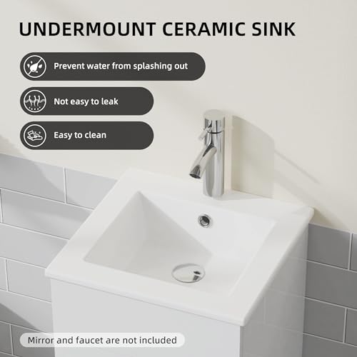 Homecart 16” Small Bathroom Vanity Single Sink, Freestanding Modern Bathroom Cabinet with White Drop in Sink, 2 Doors Wood Storage Cabinet, White - Thumbnail 4