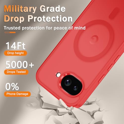 Image of for Google Pixel 10a Case, Matte Magnetic Phone Cover [with 1 Screen Protector] [Support for MagSafe] [Shockproof Military Grade Protection] Translucent Frosted Back, Red
