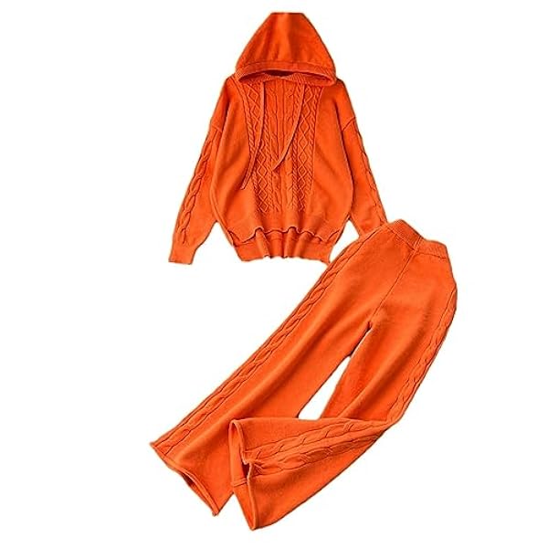 DUOTCYELE Set Completi Maglione Lavorato A Maglia da Donna - Set da Salotto Lavorato A Maglia Set da Donna in Due Pezzi Lavorato A Maglia Autunnale per Donna Pullover con Cappuccio con Coulisse E Pa