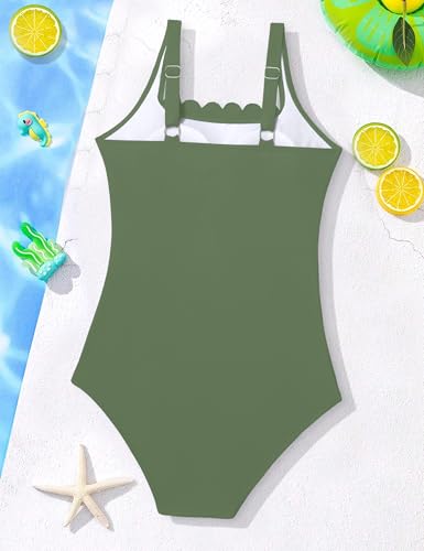 Image of Shallmu Girls Swimsuit Color Block Adjustable Straps One Piece Summer Bathing Suit for Girls 9-16 Years