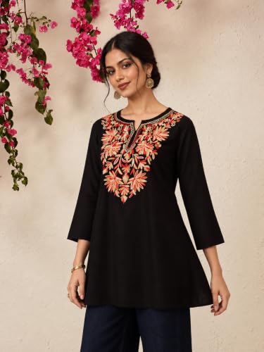 Image of QAZMI Women's Fiza Kashmiri A-Line Short Kurti