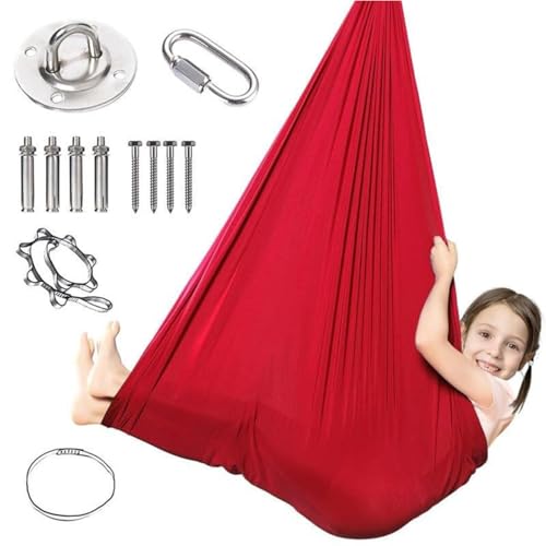 Wizvox Therapieschaukel Kinder Tuch - Aerial Yoga Schaukel KinderhäNgesessel Anti-Gravity-üBungen FüR Kinder Und Erwachsene Mit Autismus AngstzustäNden,Red