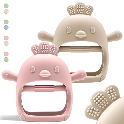 Image of Komfy LilLove 2 Pack Baby Teething Toys for 0-6 & 6-12 Months, Food Grade Silicone Teething Mitten Anti-Drop Wrist Hand Teether, BPA Free, One-Piece, CPC Certified Baby Chew Toys for Sucking Needs