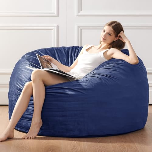 Image of Bean Bag Chairs for Adults - Memory Foam Furniture BeanBag Chair - Kids /Teens Sofa with Soft Micro Fiber Cover - Round Fluffy Couch for Living Room Bedroom College Dorm - 4 ft, Navy