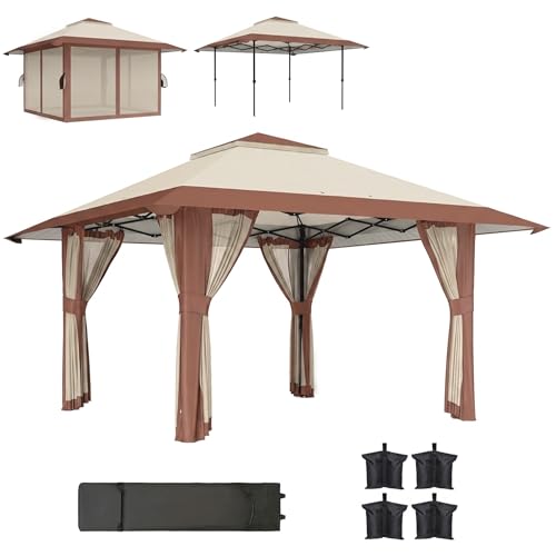 Outsunny Tonnelle Pliante 4 x 4 m, parois en Filet et Protection UV50+, Barnum avec Hauteur réglable et Double Toit, Tente de réception avec Sac de Transport...