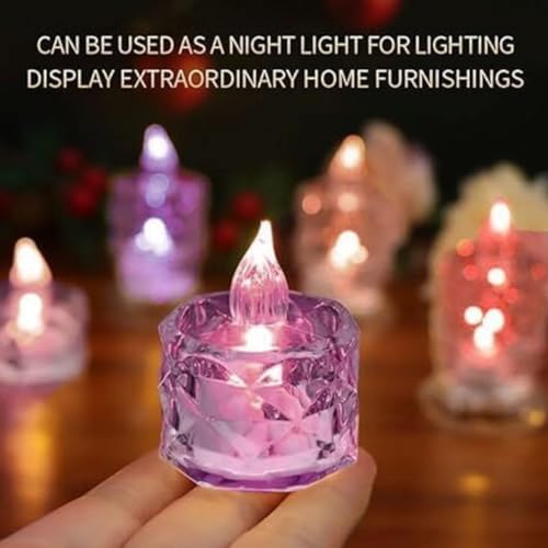 Image of VERVENIX Crystal LED Tea Light Candles | Flameless Smokeless Decorative Crystal Candles for Diwali, Festival, Wedding, Christmas & Home Decoration (Multicolor-Pack of 6)