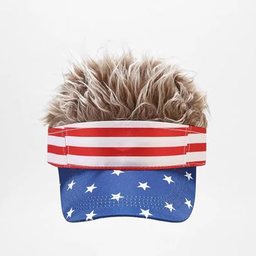 Image of Mens Visor with Hair Fake Hat with Hair for Men Funny Golf Hats Wig Hat Spiked Adjustable Baseball Cap