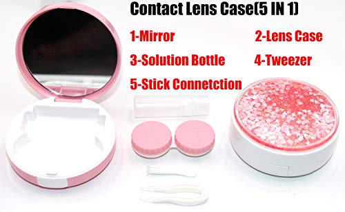 Cute Fashion Contact Lens Case,Portable Travel Glitter Luxury Bling Stars Liquid Quicksand Contact Lens Cases Eye Care Set(Green-2) - Thumbnail 2