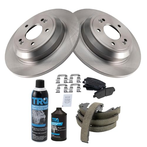 Image of TRQ Rear Brake Pad & Rotor Kit, with Chemical Kit Parking Brake Shoe Set Semi-Metallic Compatible with 2009 Hyundai Genesis