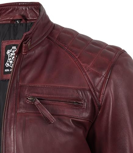 Image of fjackets Mens Leather Jacket Moto Style Real Lambskin Leather Jacket, Quilted Cafe Racer Classic Zip Up Biker Jacket for Men