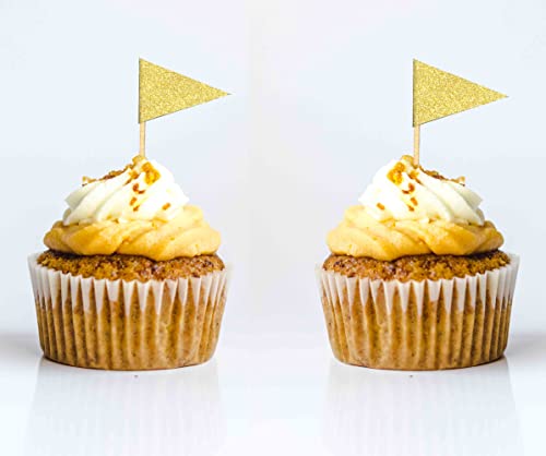 45 Pcs Triangle Gold Cupcake Toppers Party Cupcake Decorations For Birthday, Baby Shower, Wedding, Engagement, Graduation, Christmas Party #TOP2