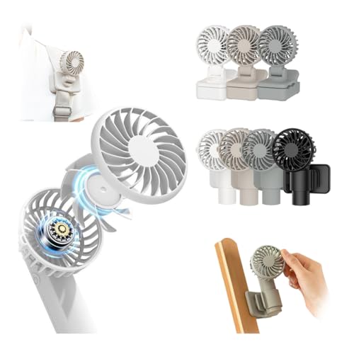 Ventilador portátil recargable de mano, ventilador de mano potente de 3 velocidades, pequeño escritorio silencioso con enfriador personal, ventilador de escritorio con clip desmontable para acampar al