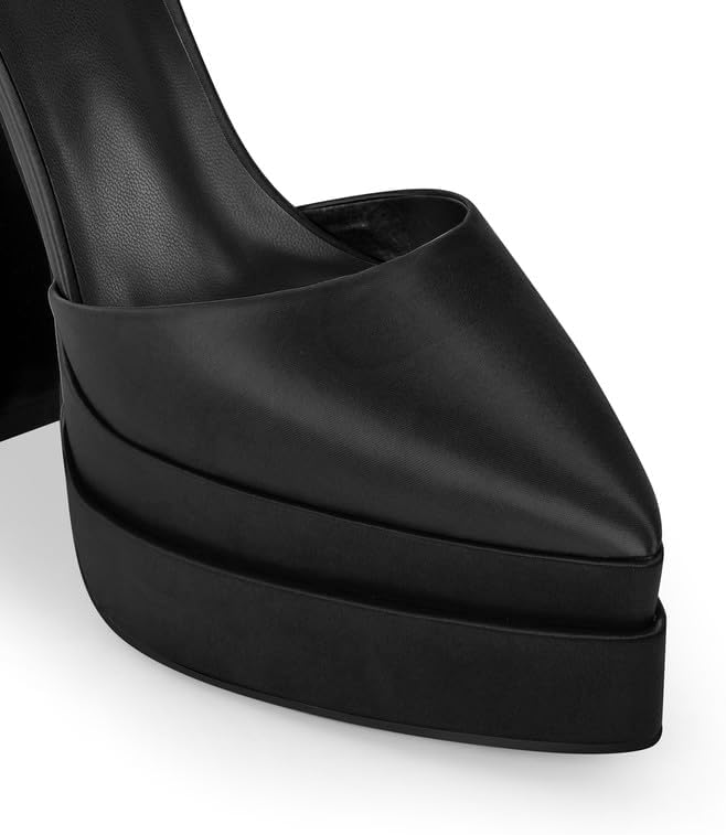 Women’s Double High Chunky Platform Pointed Closed Toe Chunky Heels Ankle Strap Rhinestone Pumps Shoes for Dress Wedding Party - Image 2