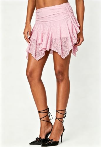 Image of Womens Y2k Ruffle Bloomer Short Lolita Layered Lace Mini Skirt | Country Concert Festival,Lace Skirts,Fluffy Ruffle Shorts,Pettipants for Women,Lolita Bottoms,Grunge Asymmetrical Skirt Party