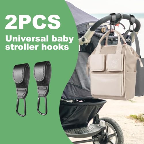 Stroller Hooks for Bags 2 Pack, Heavy Duty Stroller Clips with One-Hand Opening, Non-Slip Hooks for Diaper Bags & Shopping, Fits Strollers, Wheelchairs, Carts (11+ lbs Capacity)