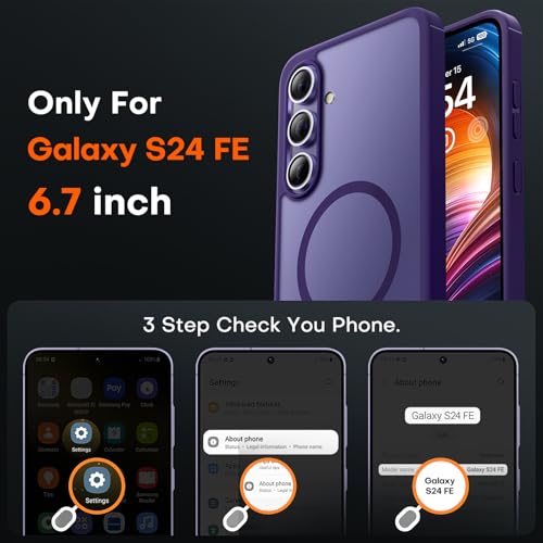 Image of TOCOL Magnetic for Samsung Galaxy S24 FE Case, [15FT Military Grade Protection] [Compatible for Mag-Safe] Translucent Matte Hard Back for Galaxy S24 FE 6.7 Inch, Midnight Purple
