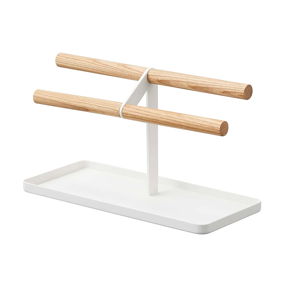 Yamazaki 5170 TOSCA Watch & Accessory Organizer, white, Steel/Wood, Minimalist, 24 x 10.5 x 13.5 cm