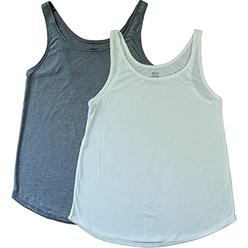 Hanes Women's 2 Pack Ultimate Comfortsoft Light Lounge Tank Top Active Casual Wear, White & Grey, Small #TOP4