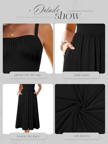 Sureple Long Dresses for Women 2025 Sleeveless Ruched Bust Swing Aline Fitted Spaghetti Strap Sundress with Pockets3