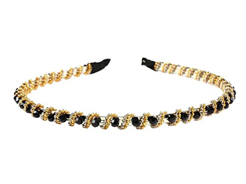 niceeshop(TM) Fashion Bling Rhinestone Hair Hoop Crystal Bead Headband For Bang Fringe-Black