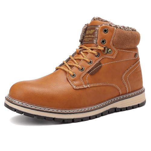 AX BOXING Chaussure Homme Hiver Chaussure Chaud Fourrées Bottine Cuir Antidérapant Bottes Neige Lacet Chaussure Montante Taille 41-46 EU (Marron_B, 43 EU)