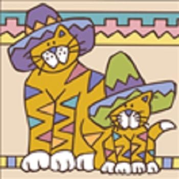 6" x 6" Ceramic Designer Tile SOMBRERO CAT WITH KITTEN Address House Number Trivet Wall Hanging Backsplash Sand / Beige Background