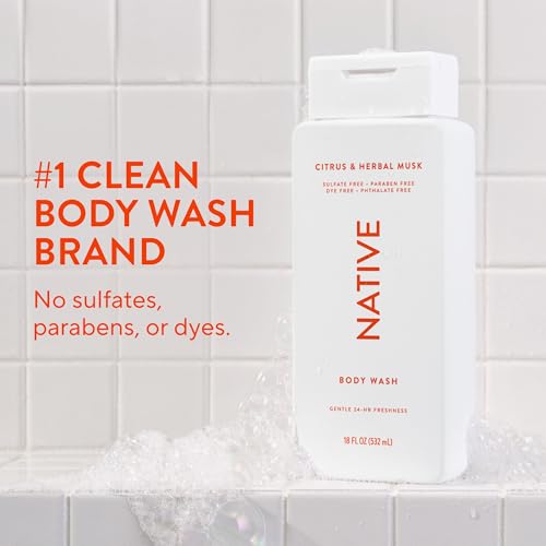 Image of Native Clean Body Wash, Gentle & pH-balanced for Sensitive Skin, 24-Hr Freshness for Men & Women, Vegan & Cruelty-Free, Free of Sulfates & Parabens, Citrus & Herbal Musk, 18 fl oz