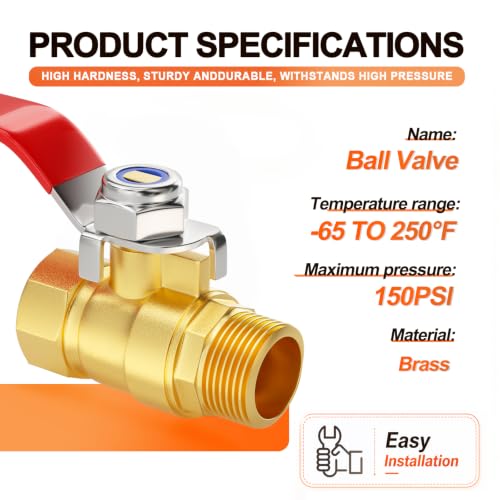 Image of GASHER 6PCS 1 /2 Inch Brass Mini Ball Valve, Shut Off Valve, 1 /2 Inch Male x Female NPT Thread Pipe Fitting