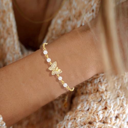 Dainty Adjustable 14k Gold Plated Butterfly Bracelets for Women3