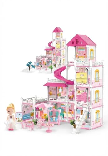 Image of Princess Doll House for Girls Toddlers 4 Story 10 Rooms Playhouse with Dolls Toy Figures, Furnitures, Accessories, Doll House Toys Gift for Kids Gift for for 3 4 5 6 7 8 9 10 Year Old