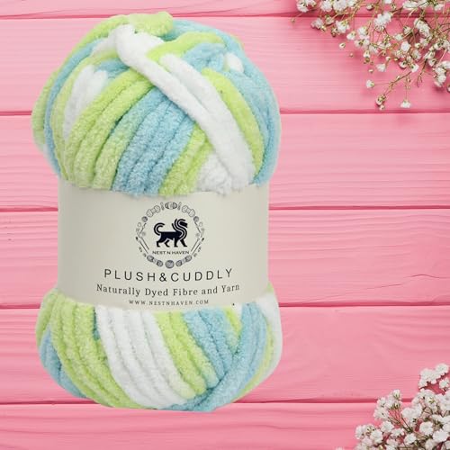 Image of NESTNHAVEN, Wool, Plush & Cuddly, Chenille Yarn Supersoft Knitting Wool Ball, (1 Ball /100 Gram Each) Multi Colour Ball Suitable for Craft, Babywear, Baby Blankets, 5 Bulky, Shade no - NNHB017