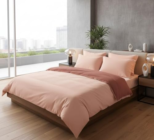 Image of Reversible Dual Tone Duvet Cover | Rajai Cover | Quilt Cover for Double Bed | Zipper Closure | Soft, Lightweight (90 inchx100 inches, Mist Red)