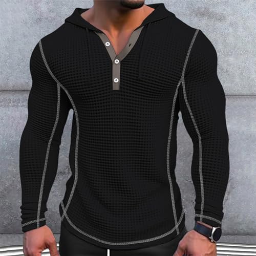 Mens Hoodies Pullover Casual Long Sleeve Drawstring Waffle Knit Hooded Sweatshirt Bodybuilding Muscle Shirt2