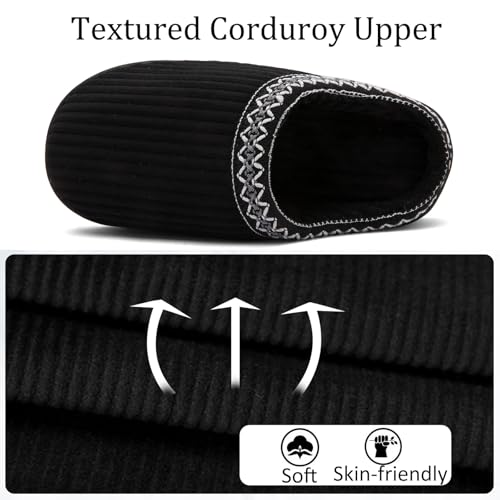 Image of Slippers for Women&Men with Memory Foam Corduroy Closed Toe House Shoes Ladies Winter Warm Comfy Bedroom Women's Slipper Indoor and Outdoor Slip-on Rubber Sole
