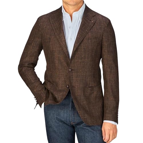 Mens Herringbone Tweed Slim Fit Suit Jacket Vintage Herringbone Tweed Blazer Two Button Wool Blend Sport Coat，Brown