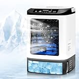 Climatiseur mobile silencieux,4 vitesses climatiseur portable, climatiseur mobile sans évacuation,réservoir 900 ml,bac à glace, moule à glaçons, 7 LED, idéal maison, bureau et voyage.