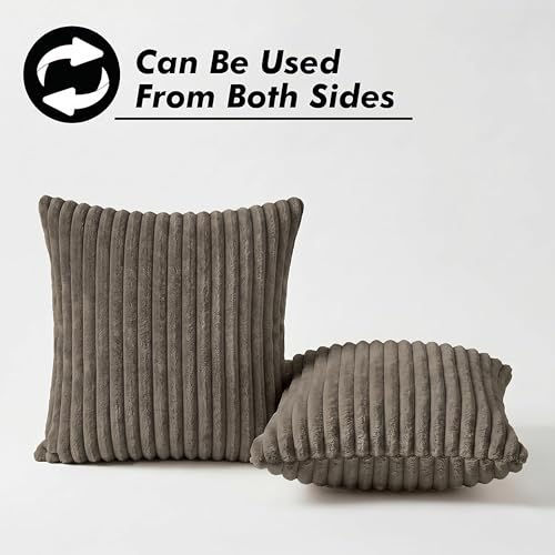 Image of Yellow Weaves Pencil-Stripe Fur Cushion Covers | Soft Polyester | Decorative Sofa & Throw Pillow Covers | 16x16 Inches, Pack of 2 (Mouse)