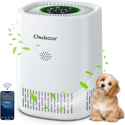 Chuboor Air Purifiers for Home Bedroom, Smart APP Control with Wifi, up to 800 Sq Ft, H13 True HEPA Filter Air Cleaner for Pets Office desktop Living Dorm Room Smoke Kitchen-1 pack