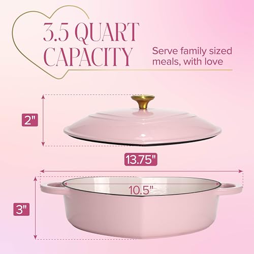 Image of Paris Hilton Enameled Cast Iron Braiser, Heart-Shaped Skillet with Lid, Superior Heat Retention Casserole, Stovetop and Oven-to-Table, 3.5-Quart, Pink