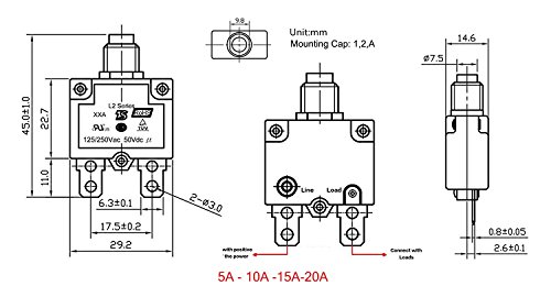 T Tocas BBCB650-M 5Pcs Push Button Reset 5A 10A 15A 20A 30A Circuit Breakers thumb #3