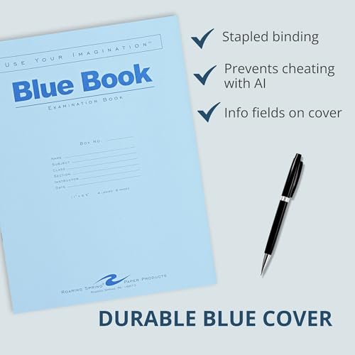 ROARING SPRING Exam Blue Books, 100 School Examination Booklets, 11" x 8.5", 4 Sheets/8 Pages, Wide-Ruled with Margin Student Testbook, Made in USA - Thumbnail 4