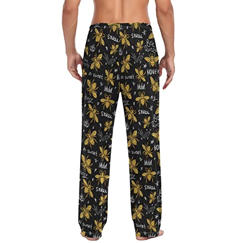 Mens Pajama Pants Honey Bee Golden Embroidery Lounge Pants Super Soft Pajama Bottoms with Pockets2