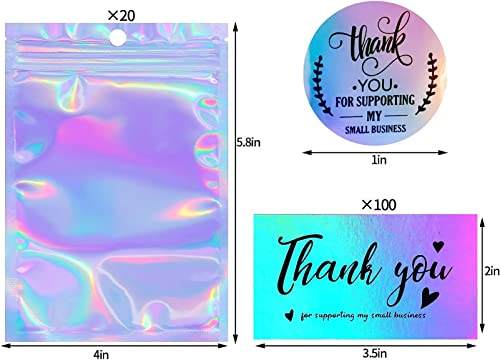 630 Pieces Thank You Cards and Stickers Set including 30pcs Resealable Packaging Bag 500pcs Small Business Roll Stickers 100pcs Thank You Business Card for Business (Holographic) - Image 2