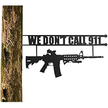 No Trespassing Sign "Youre In Range" Metal Wall Tree Hanger Decor Outdoor Indoor Gun Owners "We Dont Call 911" Monogram Display Heavy Duty Steel Security Warning Home Protection 12.5" Tall