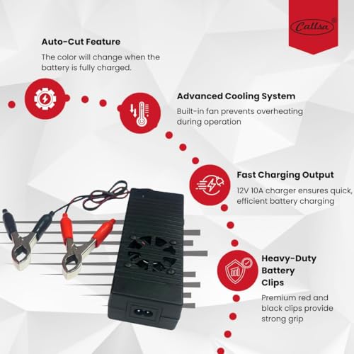Image of 12V 10A Fast Battery Charger with Auto Cut Off with LED Indicator, Fast Charging for Car, Bike, Inverter, Lead Acid & Lithium Batteries with Safety Protection