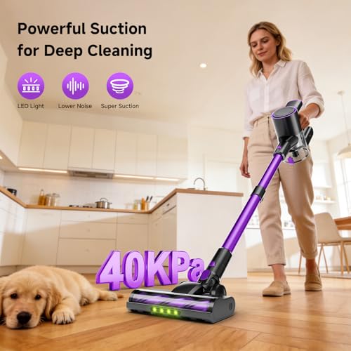 Image of Cordless Vacuum Cleaner,Powerful Vacuum Cleaners for Home, Vacuums with LED Display,8 in 1 Lightweight Vacuum for Hard Floors Pet Hair(Purple)
