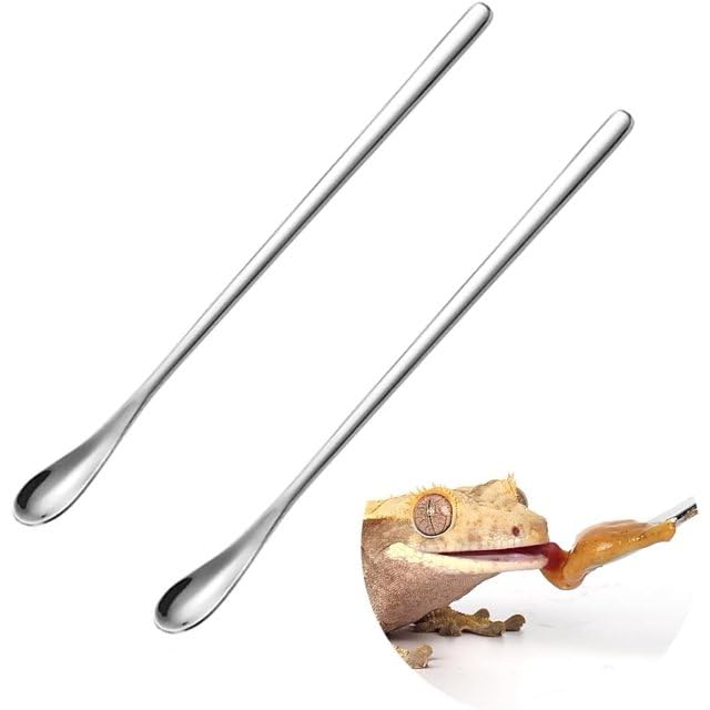 Tangseajiao 2Pcs Silver Crested Gecko Food Mixing Spoon Reptile Stirring Food Feeding Spoon Suitable for Crested Geckos, Lizards, Bearded Dragons,Chameleons and Other Reptiles and Amphibians