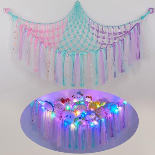 Image of FIOBEE Stuffed Animals Net LED Light Toy Hammock for Kids Bedroom Storage